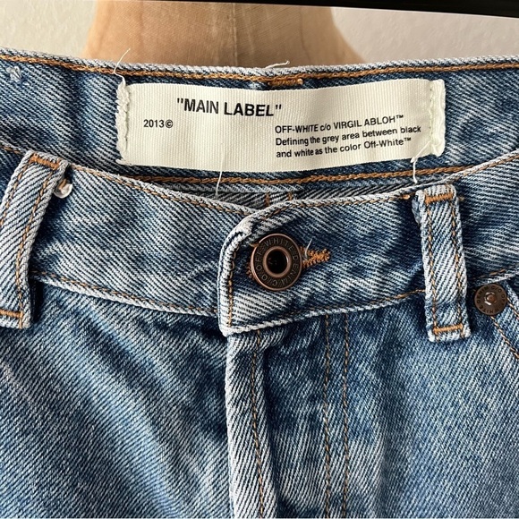 OFF-WHITE Main Label Blue Denim Shorts sz 28 Rose Stripe Virgil Abloh - Picture 10 of 16